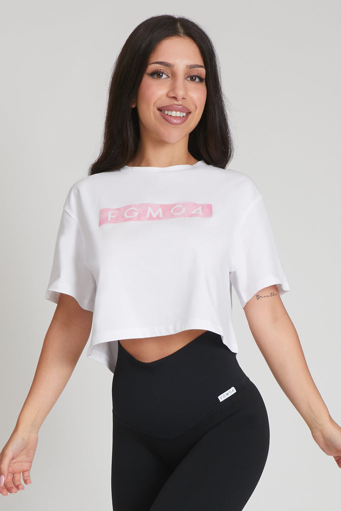 T-Shirt Crop Fgm04 Ikonic Stampa Mimetico Rosa - FGM04