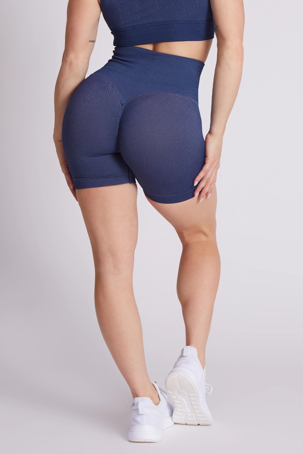 Shorts sportivi con tecnologia FIR push up con arricciatura Funky Vintage Denim Blu - FGM04 - LEGGINGS ANTICELLULITE - fgm04