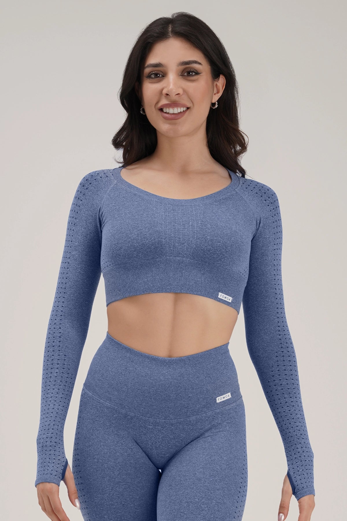 Maglia sportiva cropped seamless mélange con maniche lunghe Bolero Eldorado Blu Oceano Ecofir - FGM04 - OFFERTE SPECIALI - fgm04