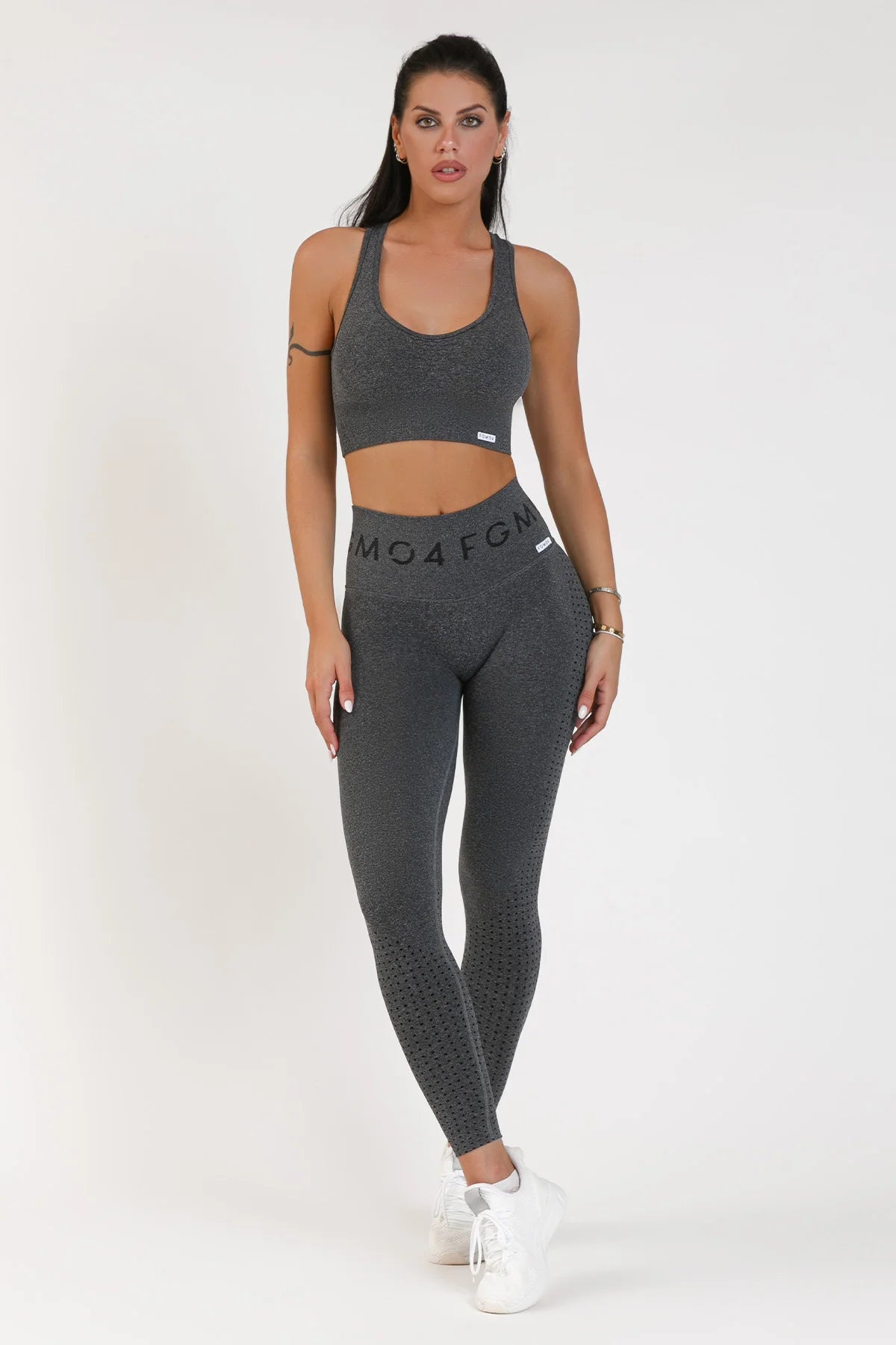 Leggings sportivi con tecnologia FIR push up con arricciatura mélange Eldorado 2.0 Nero - FGM04 - LEGGINGS ANTICELLULITE - fgm04