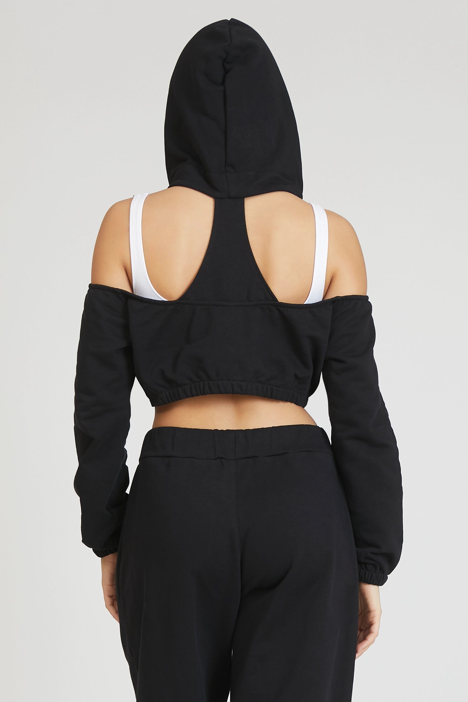 tuta sportiva in cotone oversize cropped Felpa Crop Spalle Scoperte Jasmine Donna Nero - FGM04 - Linea Ikonic - fgm04