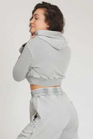 tuta sportiva in cotone cropped stone washed Felpa Crop Cappuccio Donna Grigio Moonstone - FGM04 - Linea Ikonic - fgm04