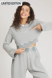 Hanorac crop cu glugă pentru femei Moonstone Grey