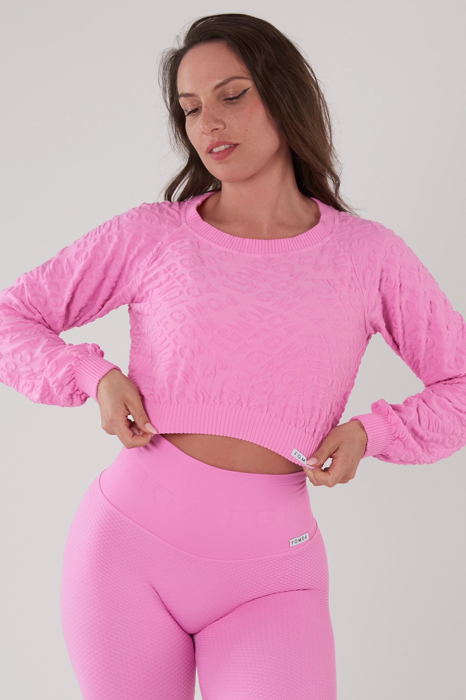 Felpa sportiva cropped seamless con maniche lunghe e logo a rilievo Candy Bubble Pop Fiji Flower - fgm04 - Maglie e Top - fgm04