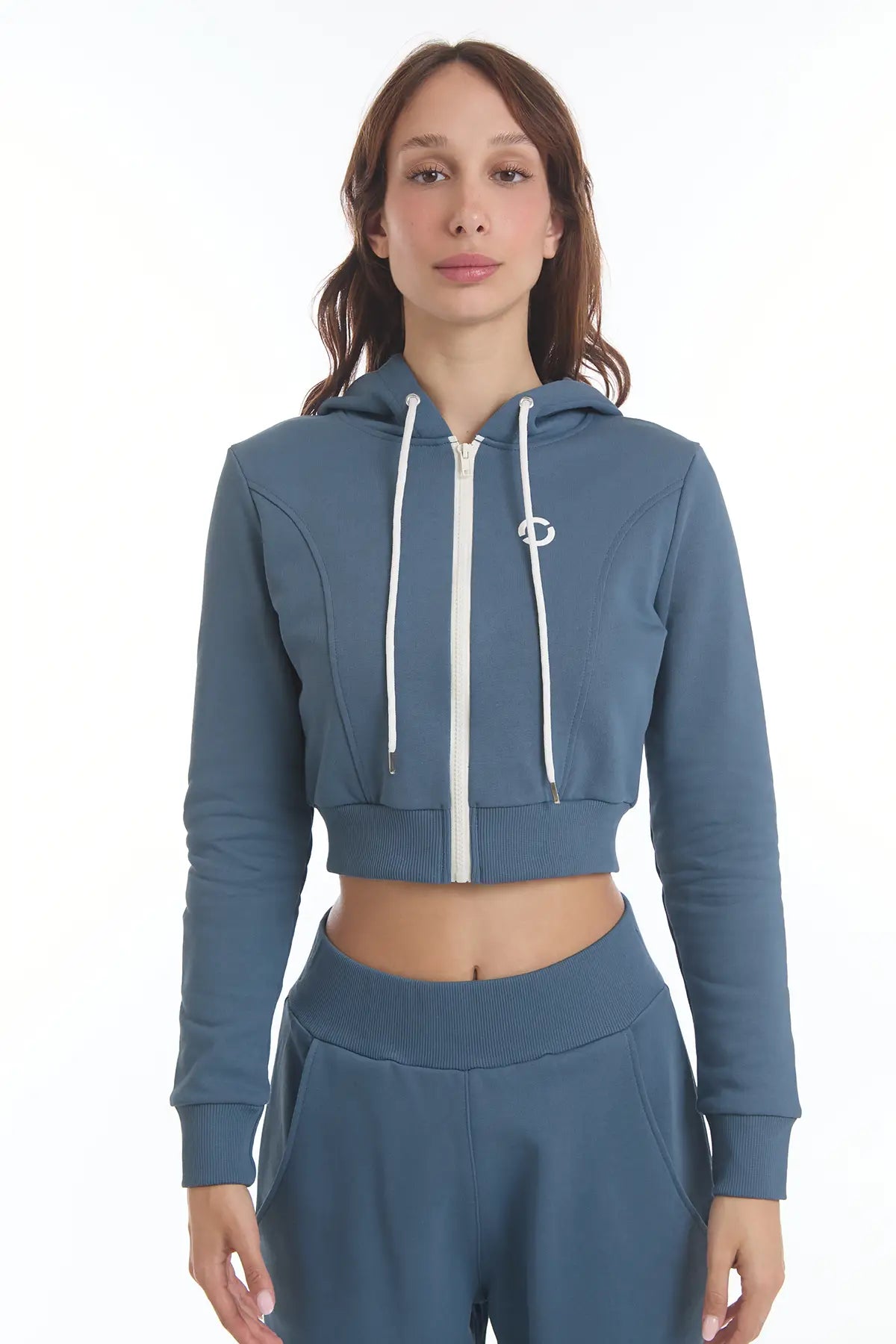 Felpa Crop Con Cappuccio Ikonic Blu Stellare - FGM04 - Linea Ikonic - fgm04