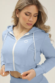 Felpa Crop Con Cappuccio Ikonic SS 24 New Celeste - FGM04