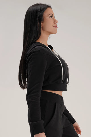 tuta sportiva in cotone cropped full zip Felpa Crop Con Cappuccio Ikonic FW 24/25 Nero - FGM04 - Linea Ikonic - fgm04