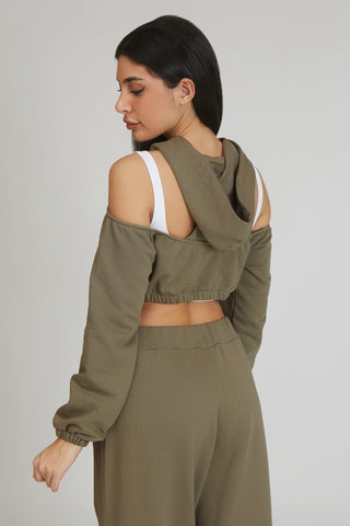 tuta sportiva in cotone oversize cropped Felpa Crop Spalle Scoperte Jasmine Donna Verde Salvia - FGM04 - Linea Ikonic - fgm04