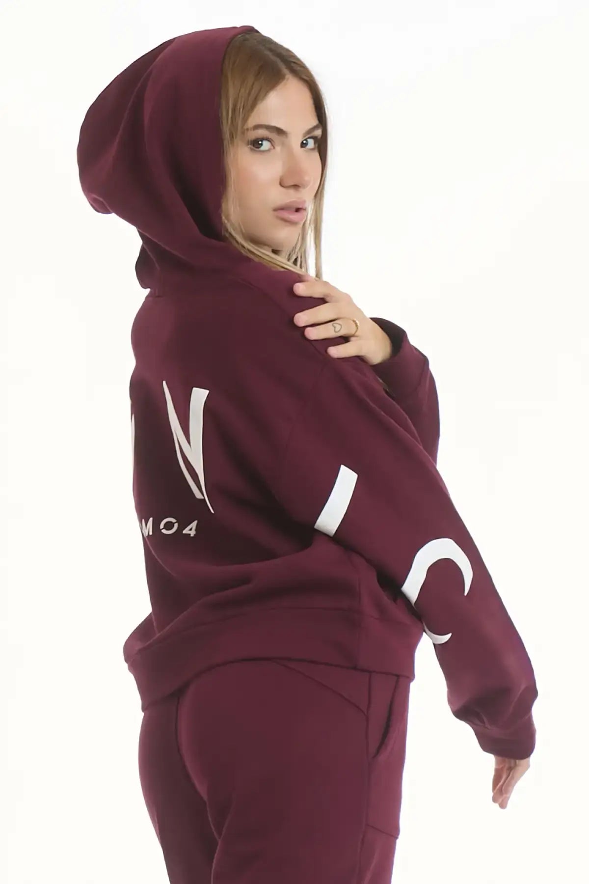 Felpa Over Cappuccio FLAG Donna Prugna - FGM04 - Linea Ikonic - fgm04