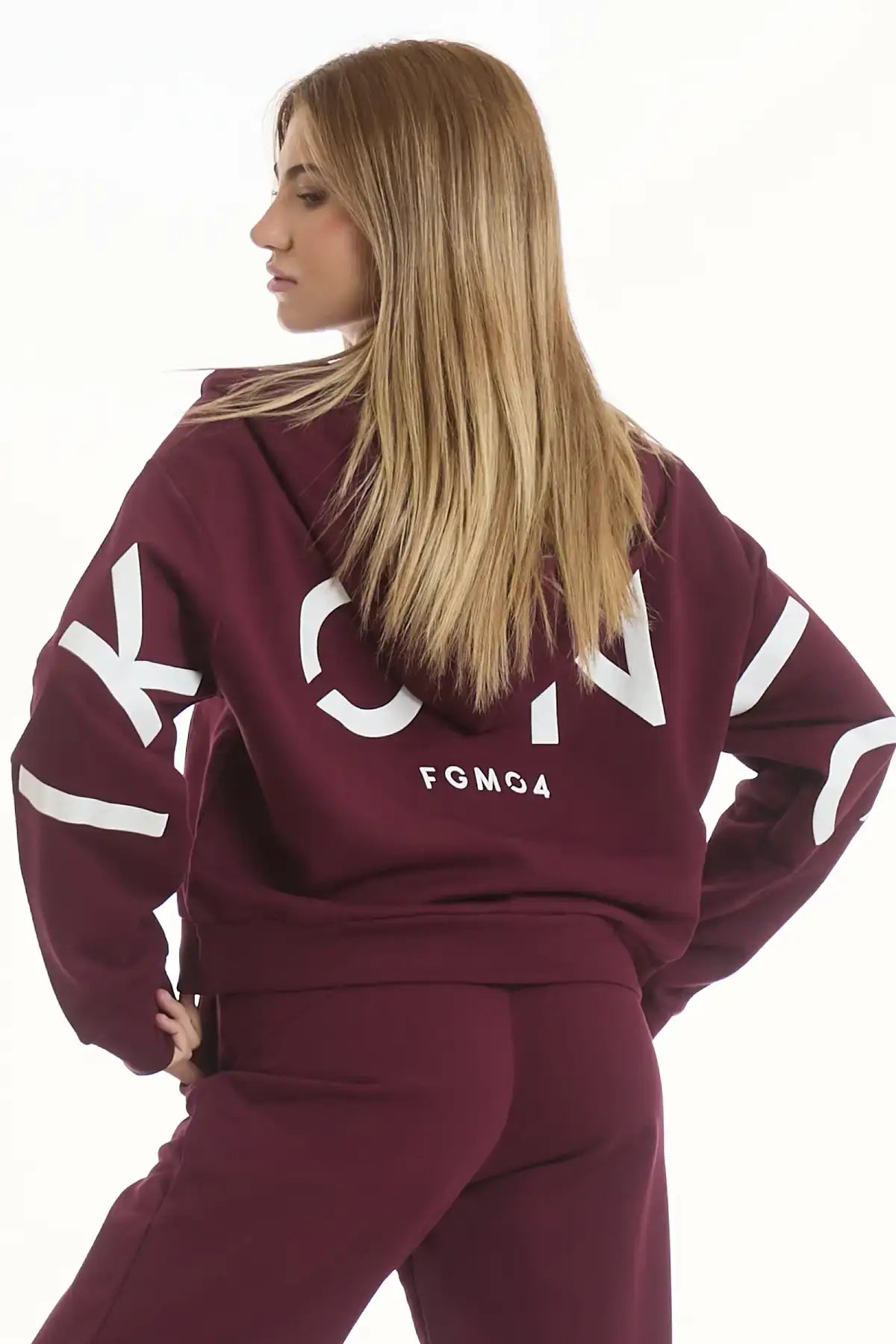 Felpa Over Cappuccio FLAG Donna Prugna - FGM04 - Linea Ikonic - fgm04