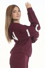 Felpa Over Cappuccio FLAG Donna Prugna