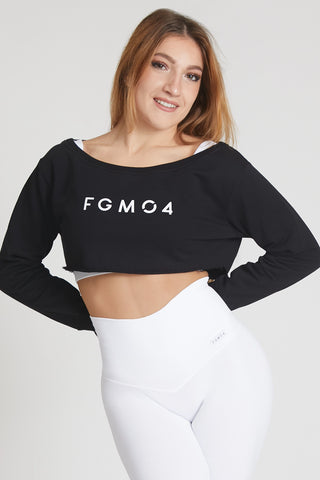 tuta sportiva in cotone cropped  Felpa Mini Crop Ikonic Nero - FGM04 - Linea Ikonic - fgm04