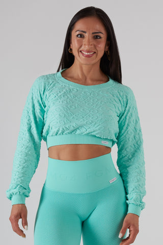 Felpa sportiva cropped seamless con maniche lunghe e logo a rilievo Candy Bubble Pop Ice Green - fgm04 - Maglie e Top - fgm04