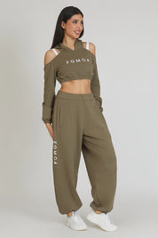 Jasmine Off Shoulder Crop Sweatshirt Women Sage Green