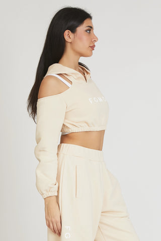 tuta sportiva in cotone oversize cropped Felpa Crop Spalle Scoperte Jasmine Donna Burro - FGM04 - Linea Ikonic - fgm04