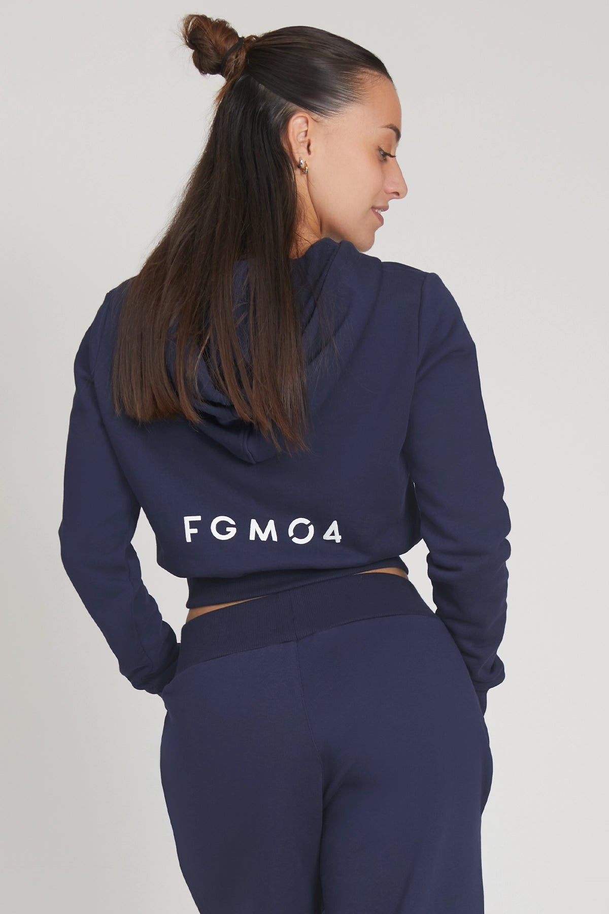 tuta sportiva in cotone cropped full zip Felpa Crop Con Cappuccio Ikonic FW 24/25 Blu Notte - FGM04 - Linea Ikonic - fgm04