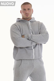 Felpa Over Ikonic Con Cappuccio Stripe Uomo Grigio Melange - FGM04 - Linea Ikonic Uomo - fgm04