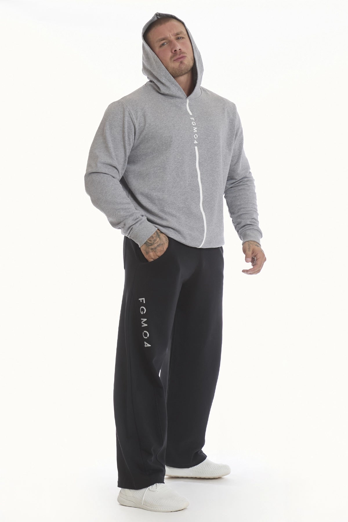 Felpa Over Ikonic Con Cappuccio Stripe Uomo Grigio Melange - FGM04 - Linea Ikonic Uomo - fgm04