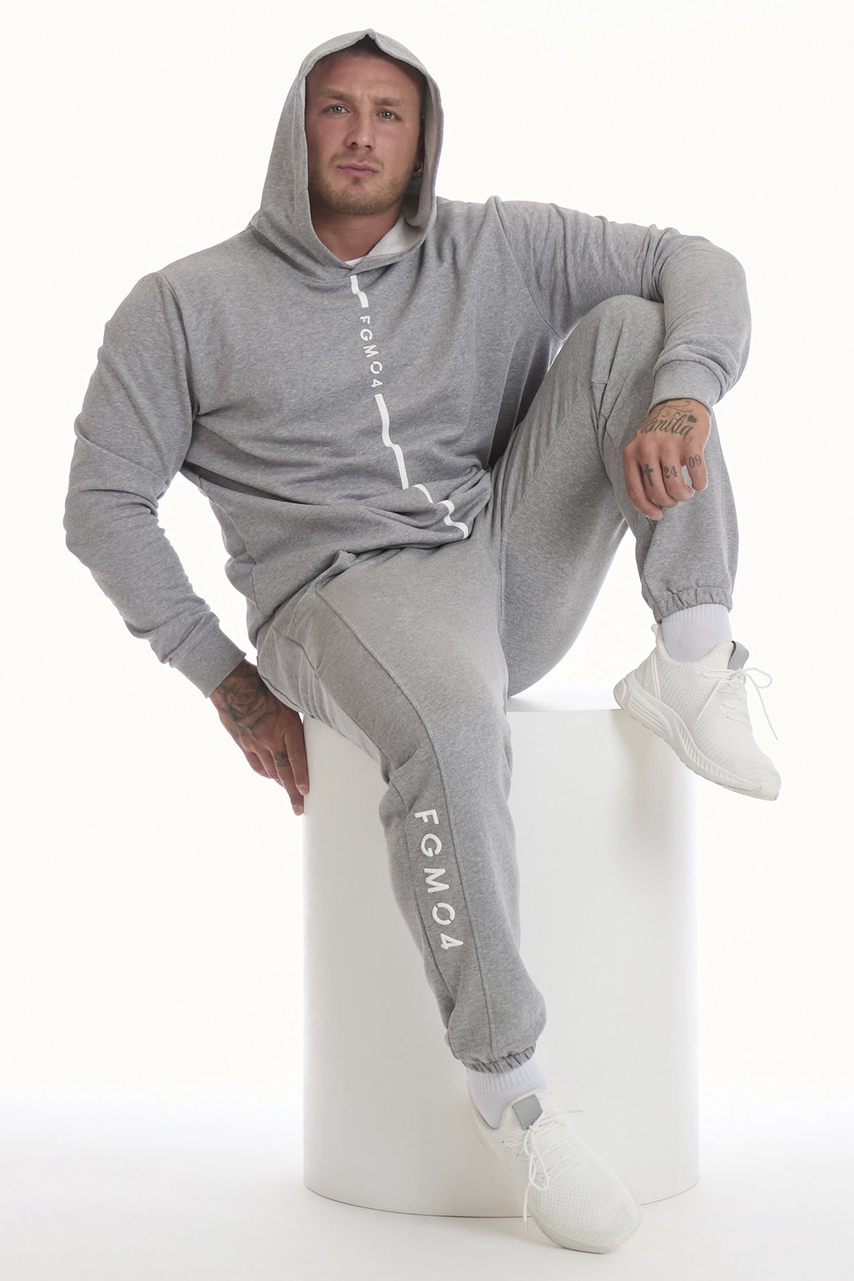 Felpa Over Ikonic Con Cappuccio Stripe Uomo Grigio Melange - FGM04 - Linea Ikonic Uomo - fgm04