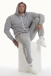 Felpa Over Ikonic Con Cappuccio Stripe Uomo Grigio Melange - FGM04 - Linea Ikonic Uomo - fgm04