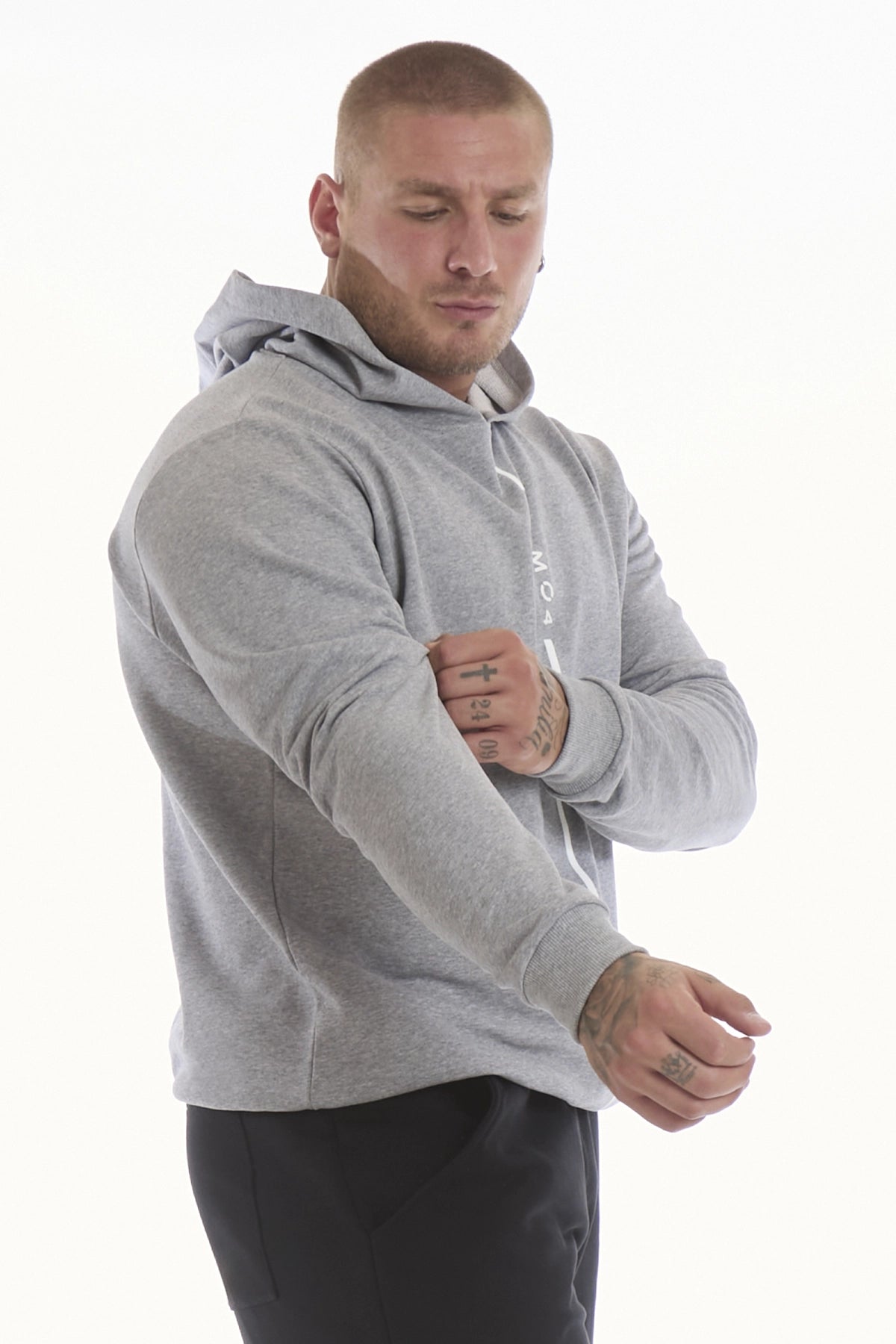 Felpa Over Ikonic Con Cappuccio Stripe Uomo Grigio Melange - FGM04 - Linea Ikonic Uomo - fgm04