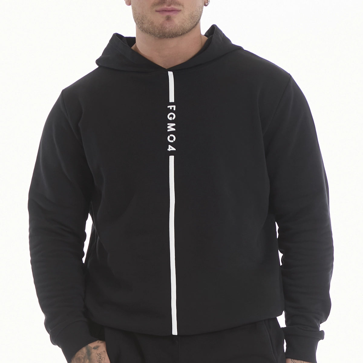 Felpa Over Ikonic Con Cappuccio Stripe Uomo Nero - FGM04 - Linea Ikonic Uomo - fgm04