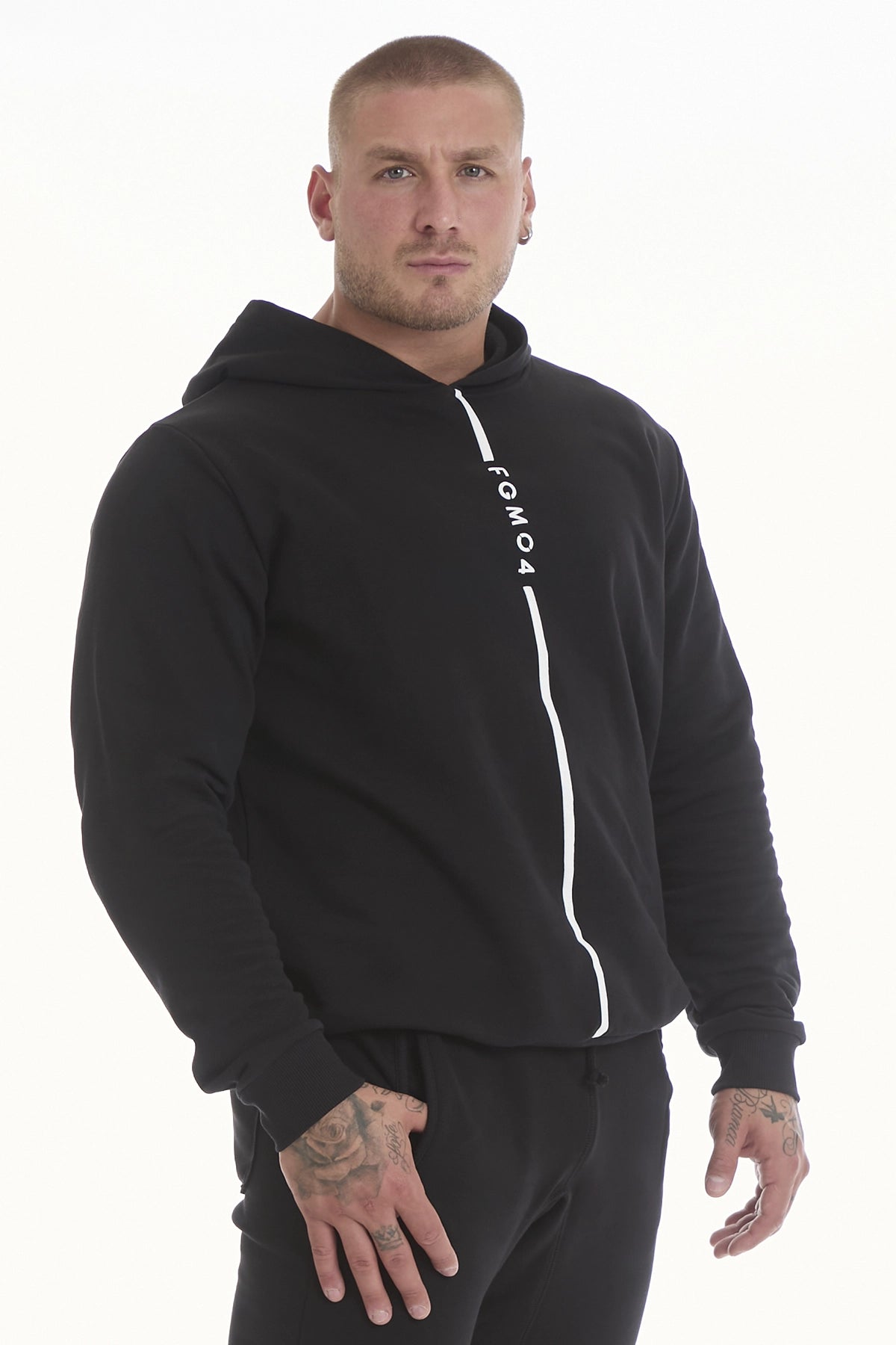 Felpa Over Ikonic Con Cappuccio Stripe Uomo Nero - FGM04 - Linea Ikonic Uomo - fgm04