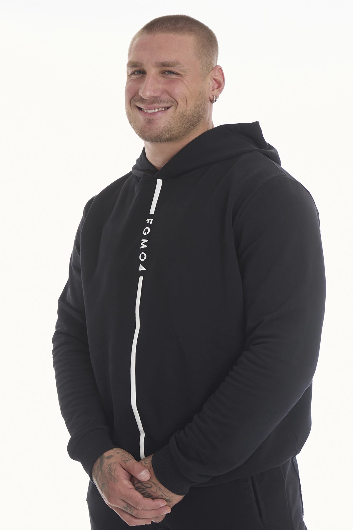 Felpa Over Ikonic Con Cappuccio Stripe Uomo Nero - FGM04 - Linea Ikonic Uomo - fgm04