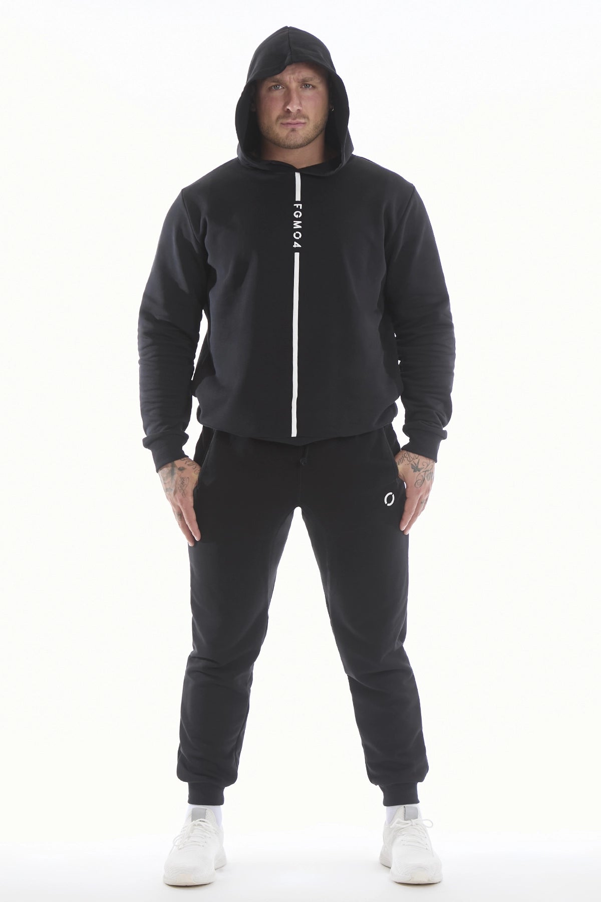 Felpa Over Ikonic Con Cappuccio Stripe Uomo Nero - FGM04 - Linea Ikonic Uomo - fgm04