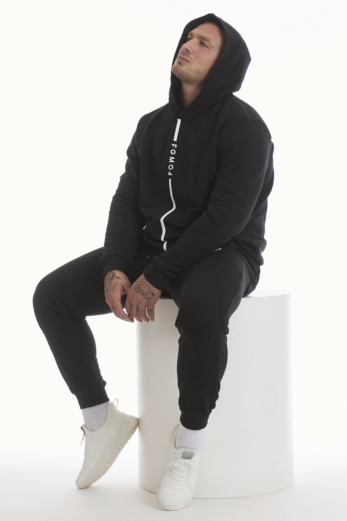 Felpa Over Ikonic Con Cappuccio Stripe Uomo Nero - FGM04 - Linea Ikonic Uomo - fgm04