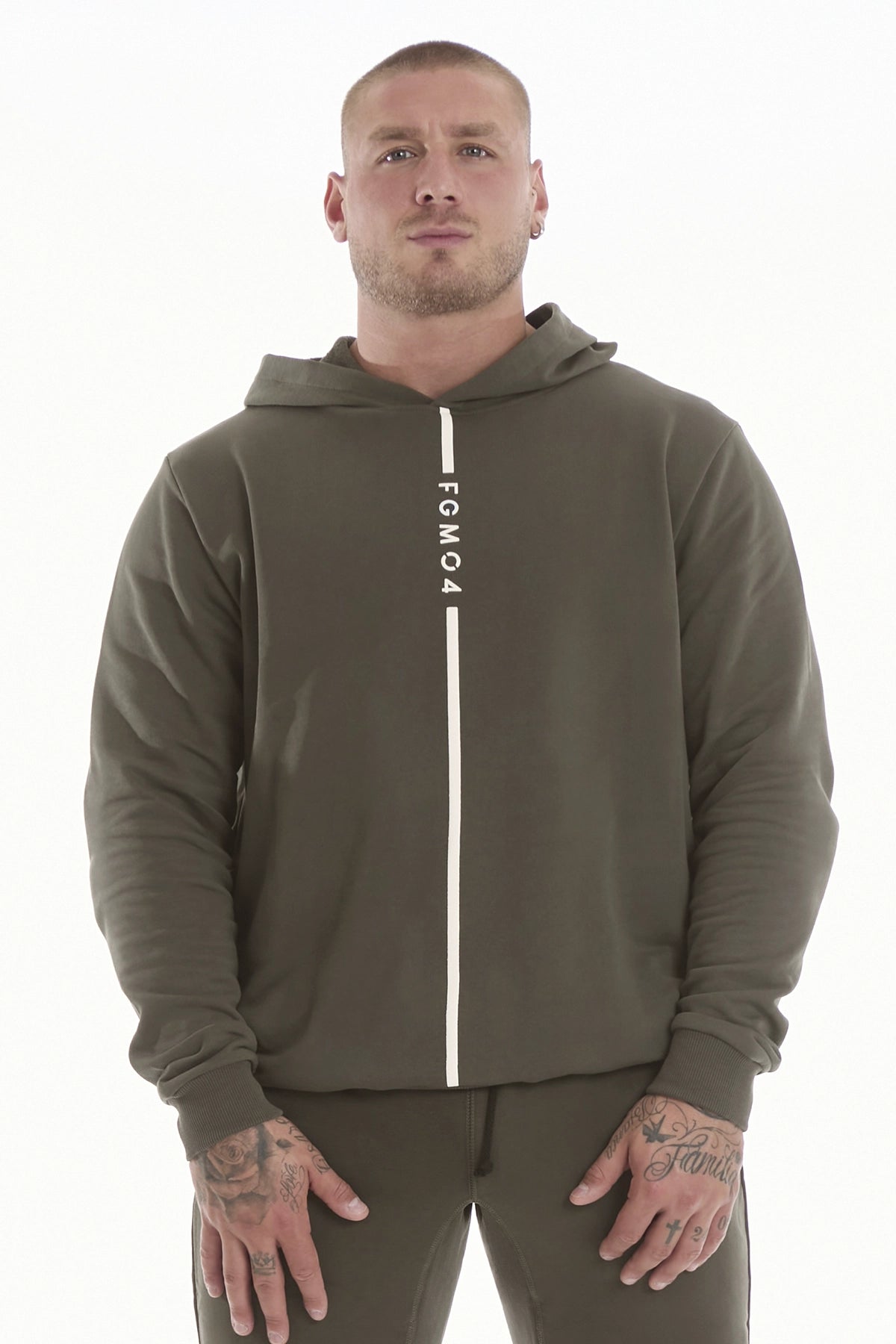 Felpa Over Ikonic Con Cappuccio Stripe Uomo Verde Militare - FGM04 - Linea Ikonic Uomo - fgm04