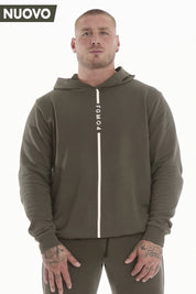 Felpa Over Ikonic Con Cappuccio Stripe Uomo Verde Militare - FGM04 - Linea Ikonic Uomo - fgm04