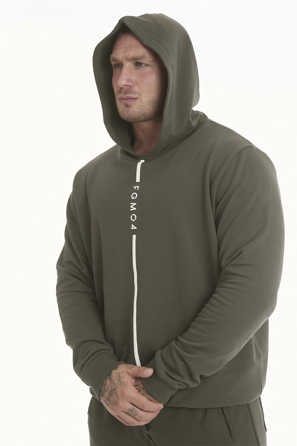 Felpa Over Ikonic Con Cappuccio Stripe Uomo Verde Militare - FGM04 - Linea Ikonic Uomo - fgm04