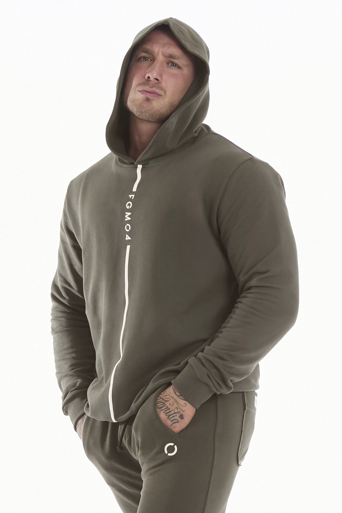 Felpa Over Ikonic Con Cappuccio Stripe Uomo Verde Militare - FGM04 - Linea Ikonic Uomo - fgm04