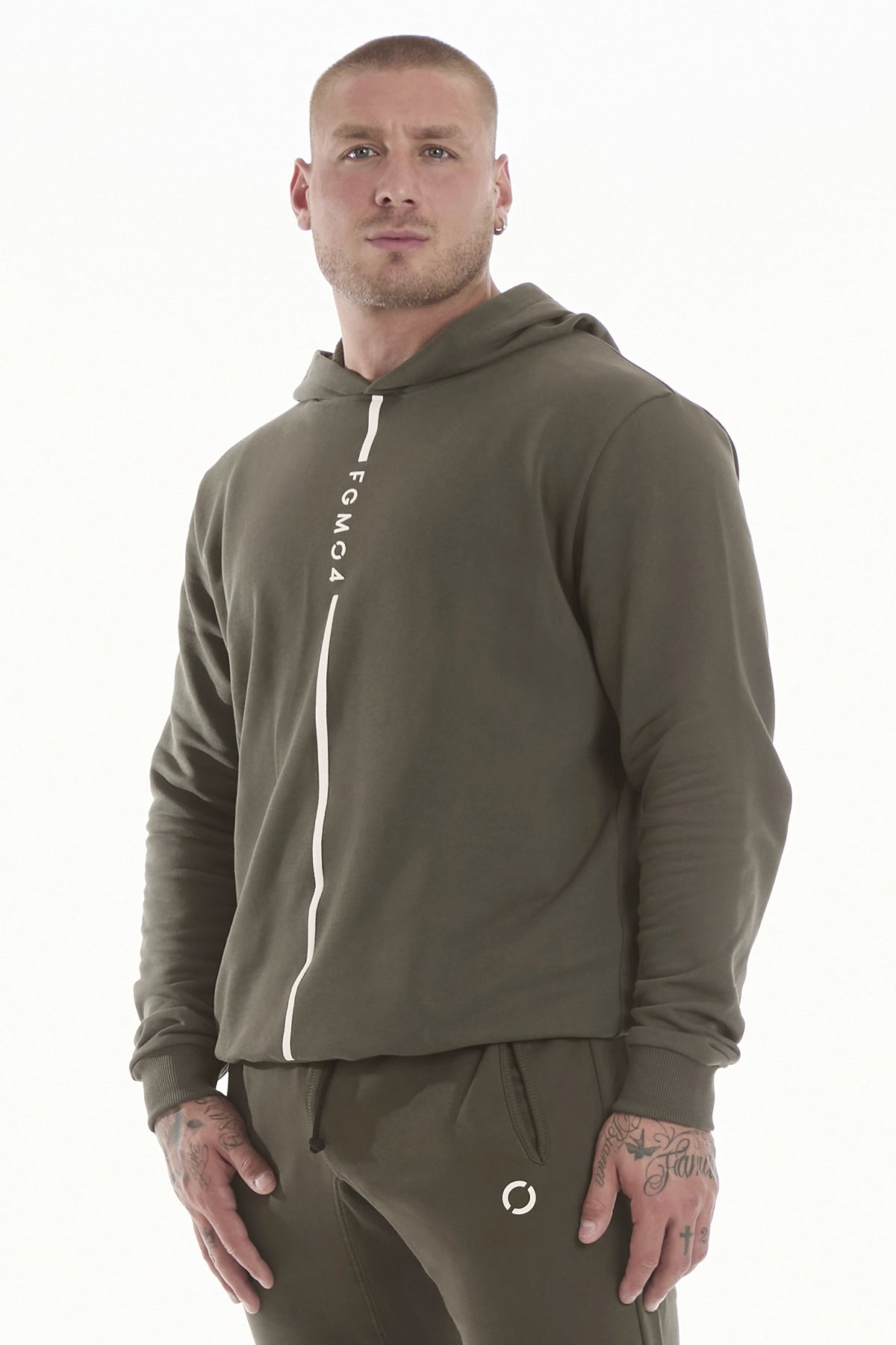 Felpa Over Ikonic Con Cappuccio Stripe Uomo Verde Militare - FGM04 - Linea Ikonic Uomo - fgm04