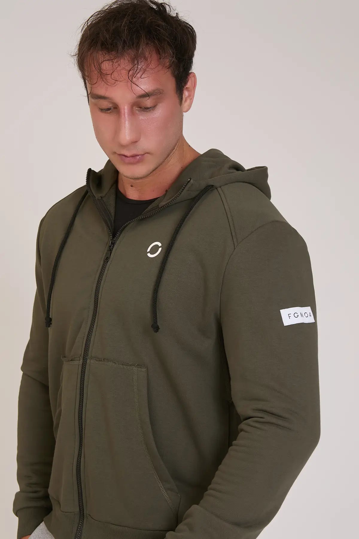 Felpa Ikonic FGM04 Zip con Cappuccio Colore Verde Militare Uomo - FGM04 - Linea Ikonic Uomo - fgm04