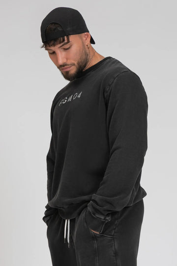 tuta sportiva in cotone oversize  stone washed Felpa Over Uomo Grigio Ardesia - FGM04 - Linea Ikonic Uomo - fgm04