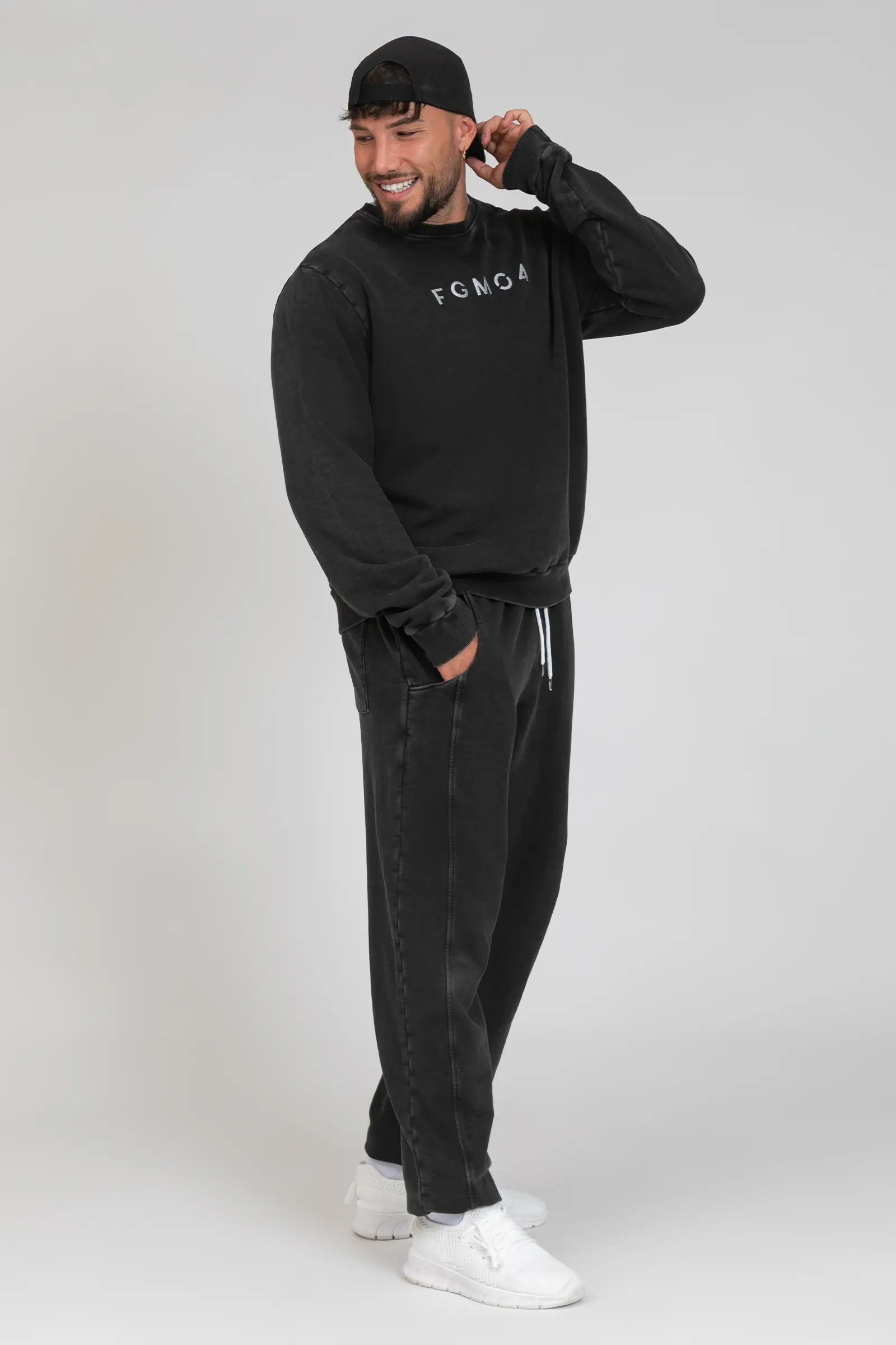 tuta sportiva in cotone oversize  stone washed Felpa Over Uomo Grigio Ardesia - FGM04 - Linea Ikonic Uomo - fgm04