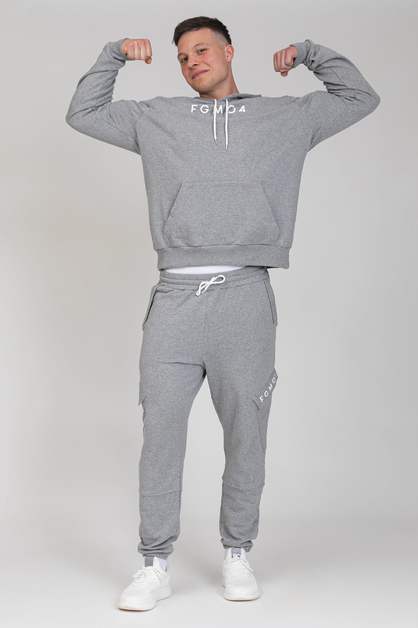 tuta sportiva in cotone oversize Felpa Over Con Cappuccio FW 24/25 Grigio Chiaro Melange Uomo - FGM04 - Linea Ikonic Uomo - fgm04