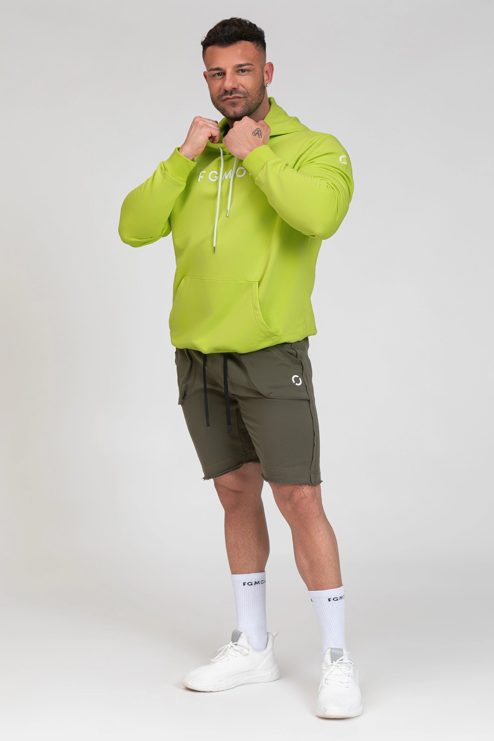 tuta sportiva in cotone oversize Felpa Over Con Cappuccio FW 24/25 Lime Uomo - FGM04 - Linea Ikonic Uomo - fgm04