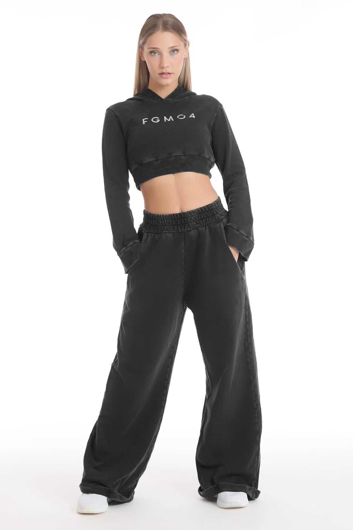 Felpa Crop Cappuccio Donna Grigio Ardesia - FGM04 - Linea Ikonic - fgm04