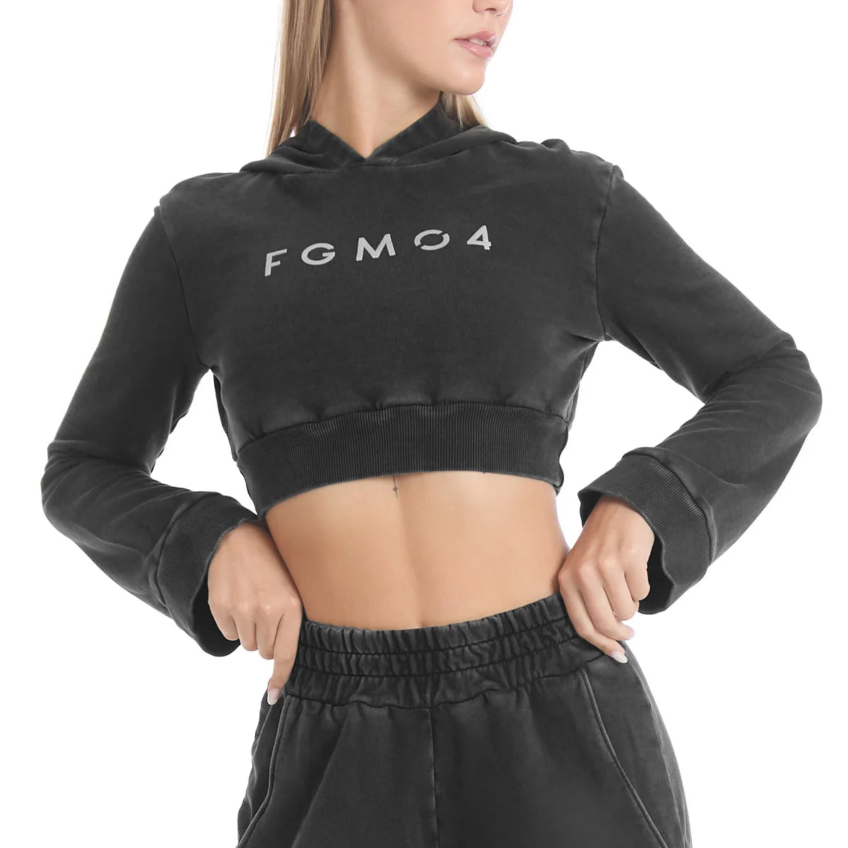 Felpa Crop Cappuccio Donna Grigio Ardesia - FGM04 - Linea Ikonic - fgm04