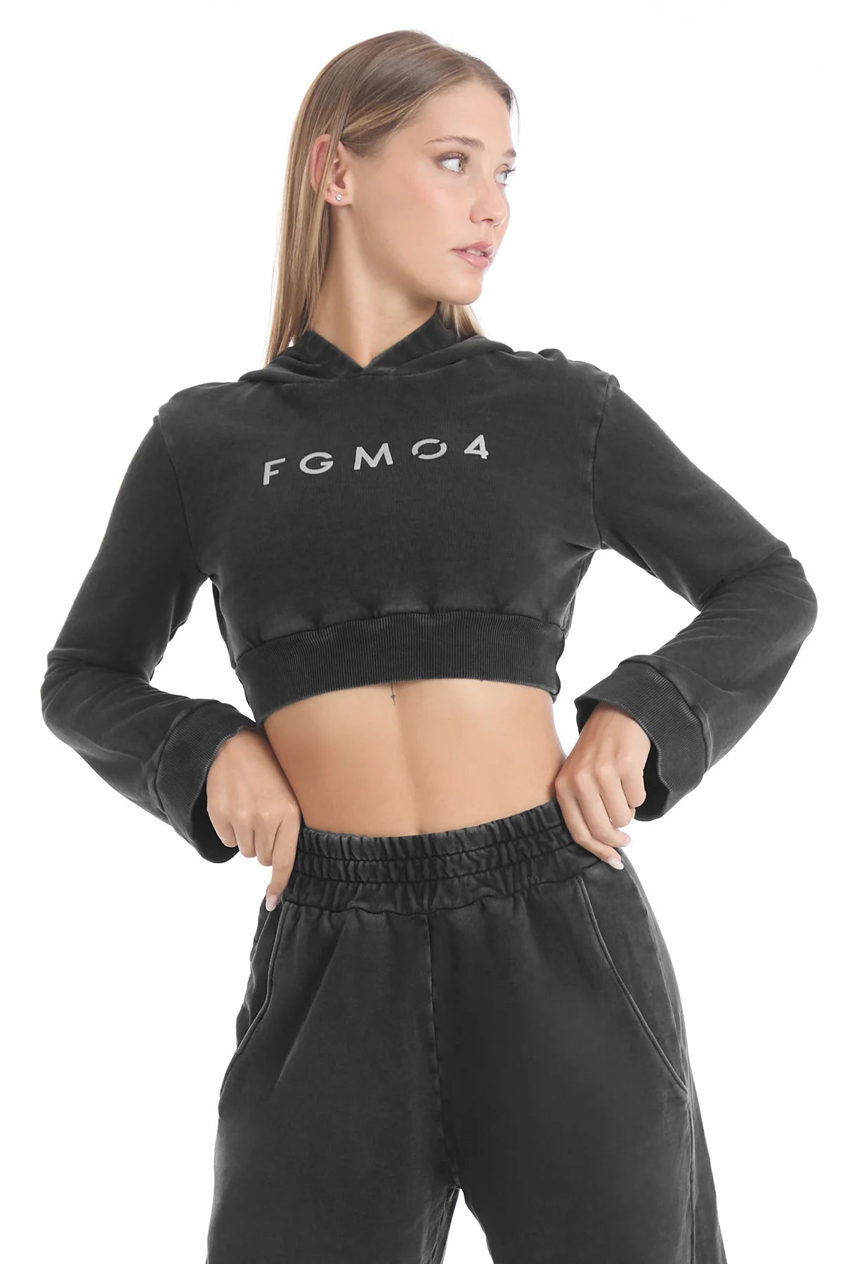 Felpa Crop Cappuccio Donna Grigio Ardesia - FGM04 - Linea Ikonic - fgm04