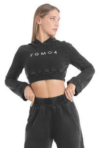 Felpa Crop Cappuccio Donna Grigio Ardesia
