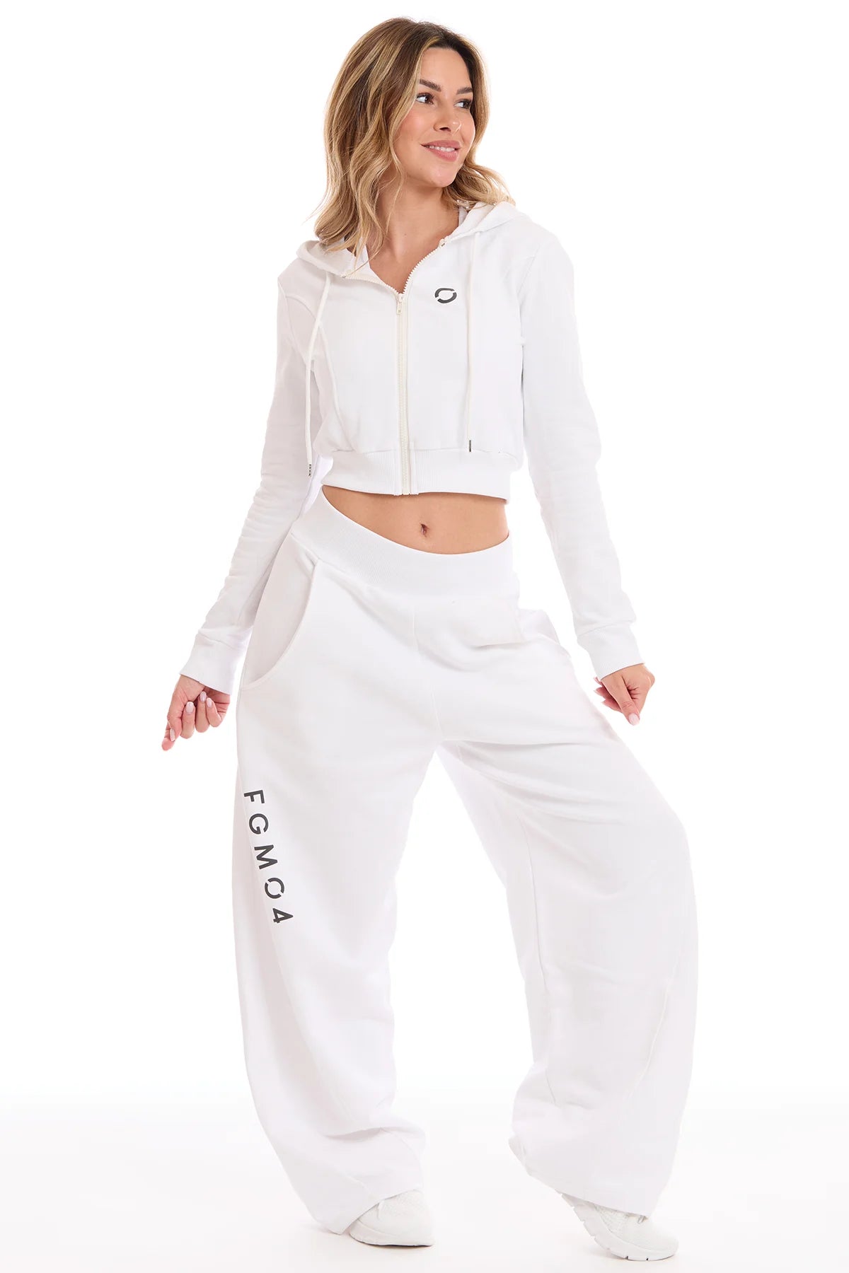 Felpa Crop Con Cappuccio Ikonic Bianco - FGM04 - Linea Ikonic - fgm04