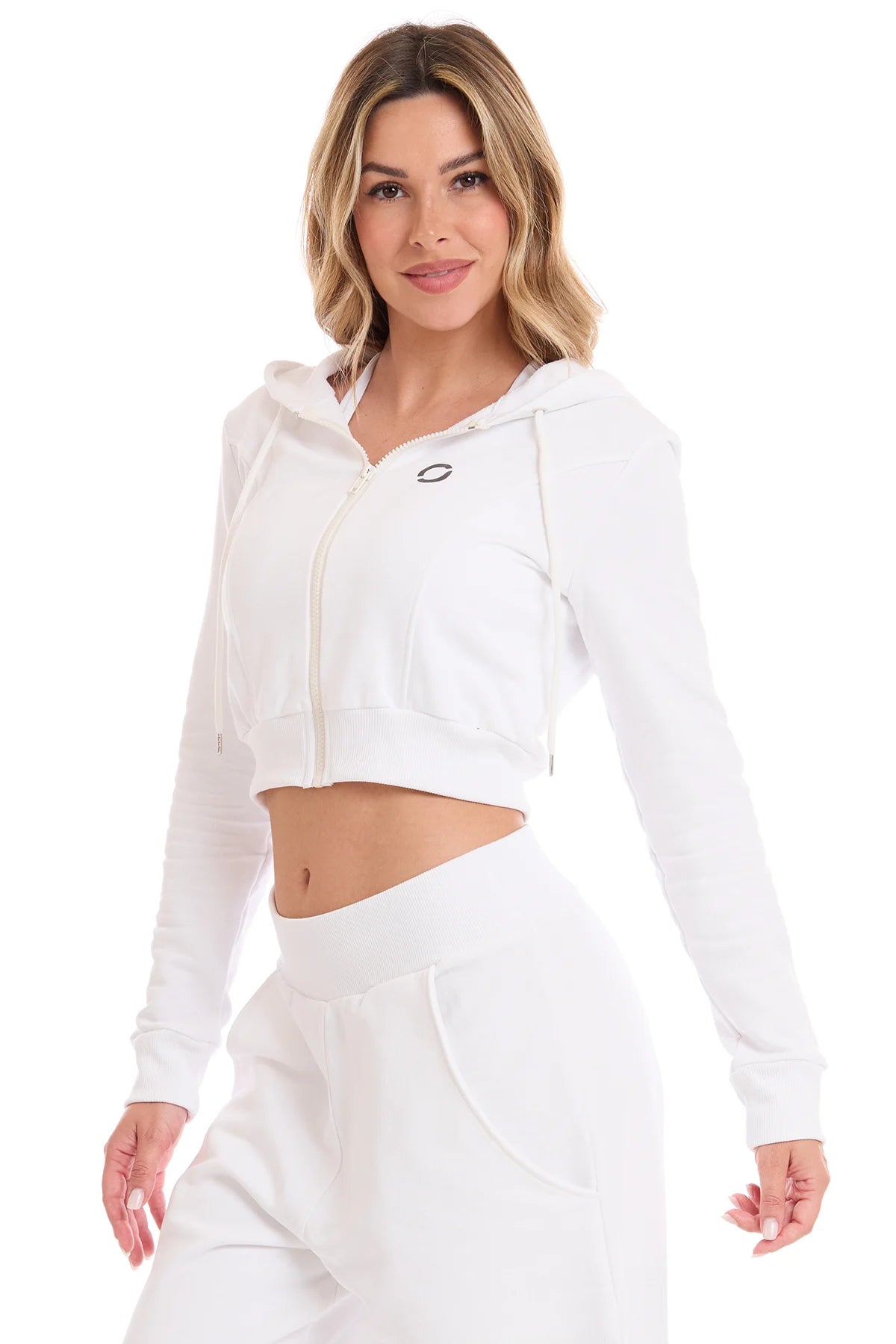 Felpa Crop Con Cappuccio Ikonic Bianco - FGM04 - Linea Ikonic - fgm04