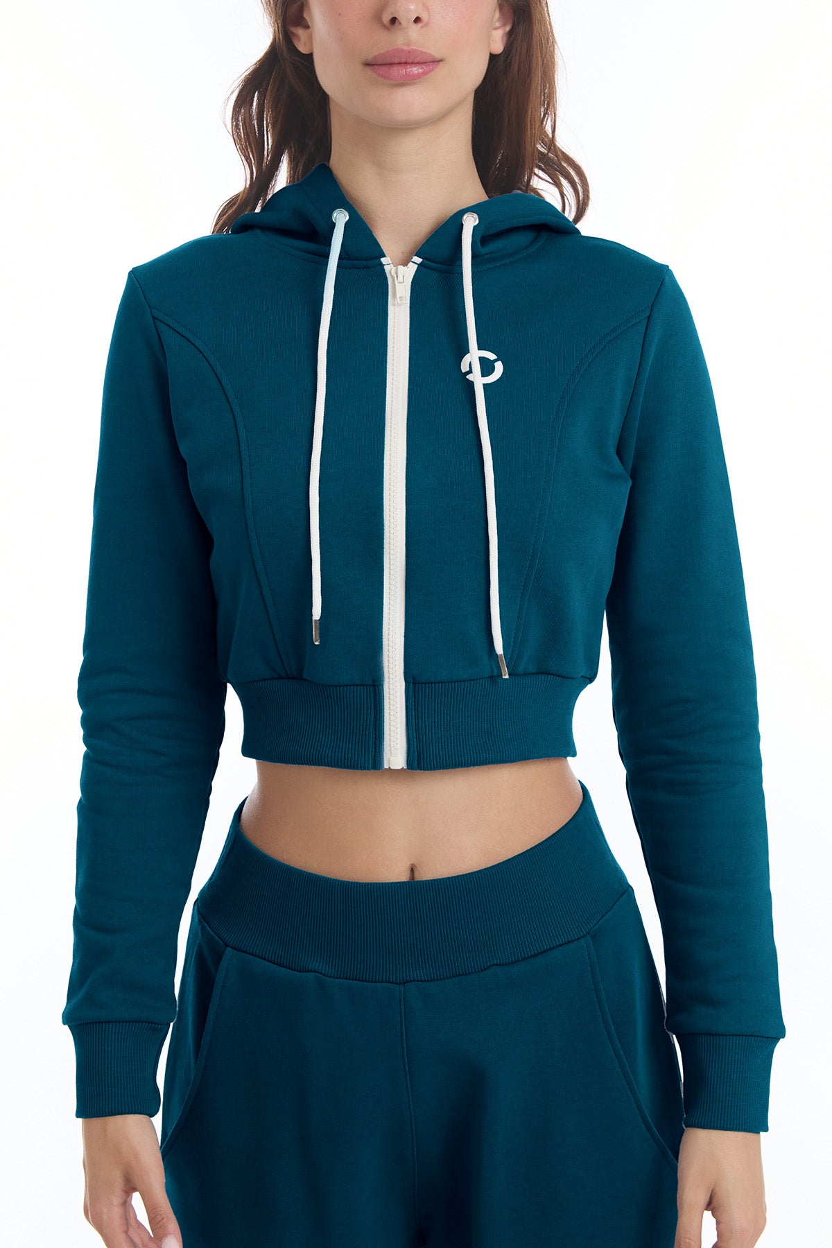 Sudadera Crop con Capucha Ikonic Indian Blue