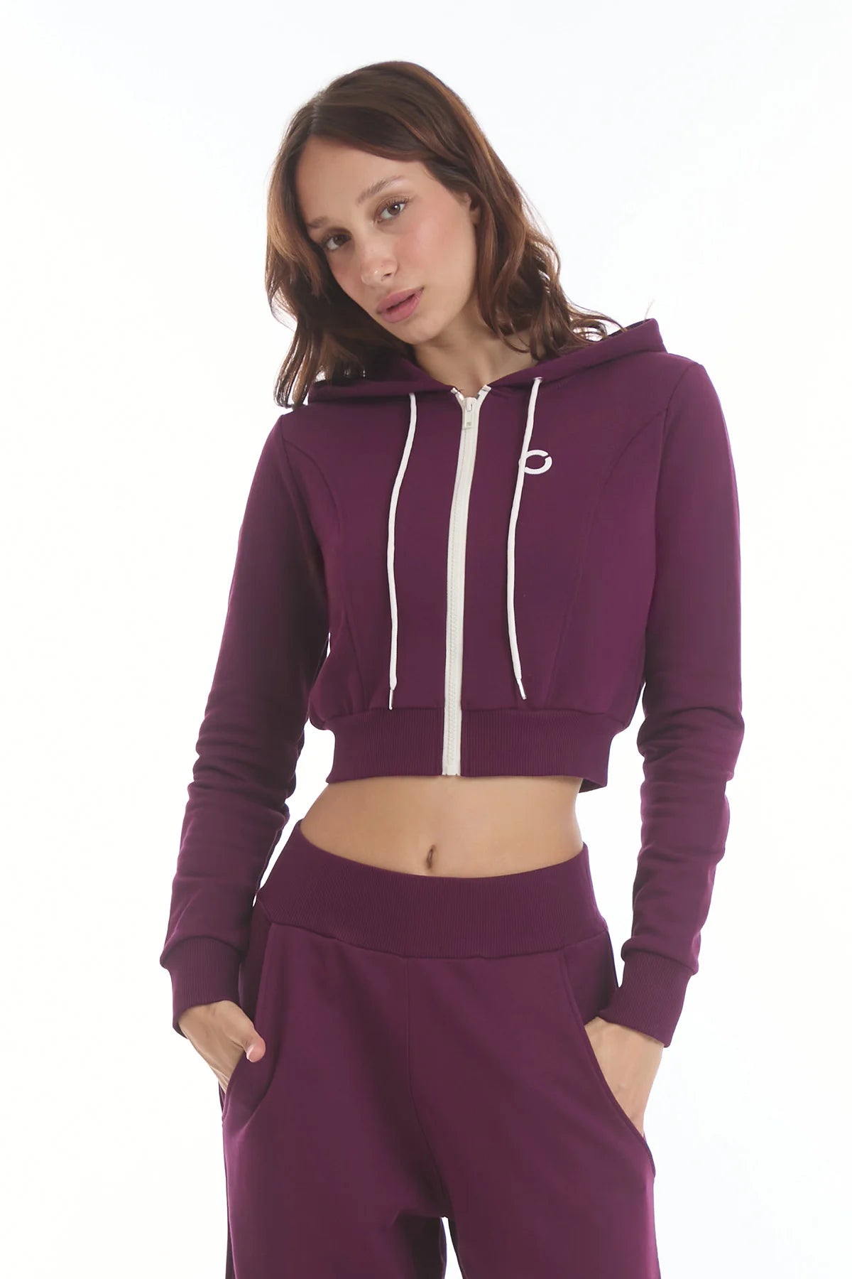 Felpa Crop Con Cappuccio Ikonic Dark Purple - FGM04 - Linea Ikonic - fgm04
