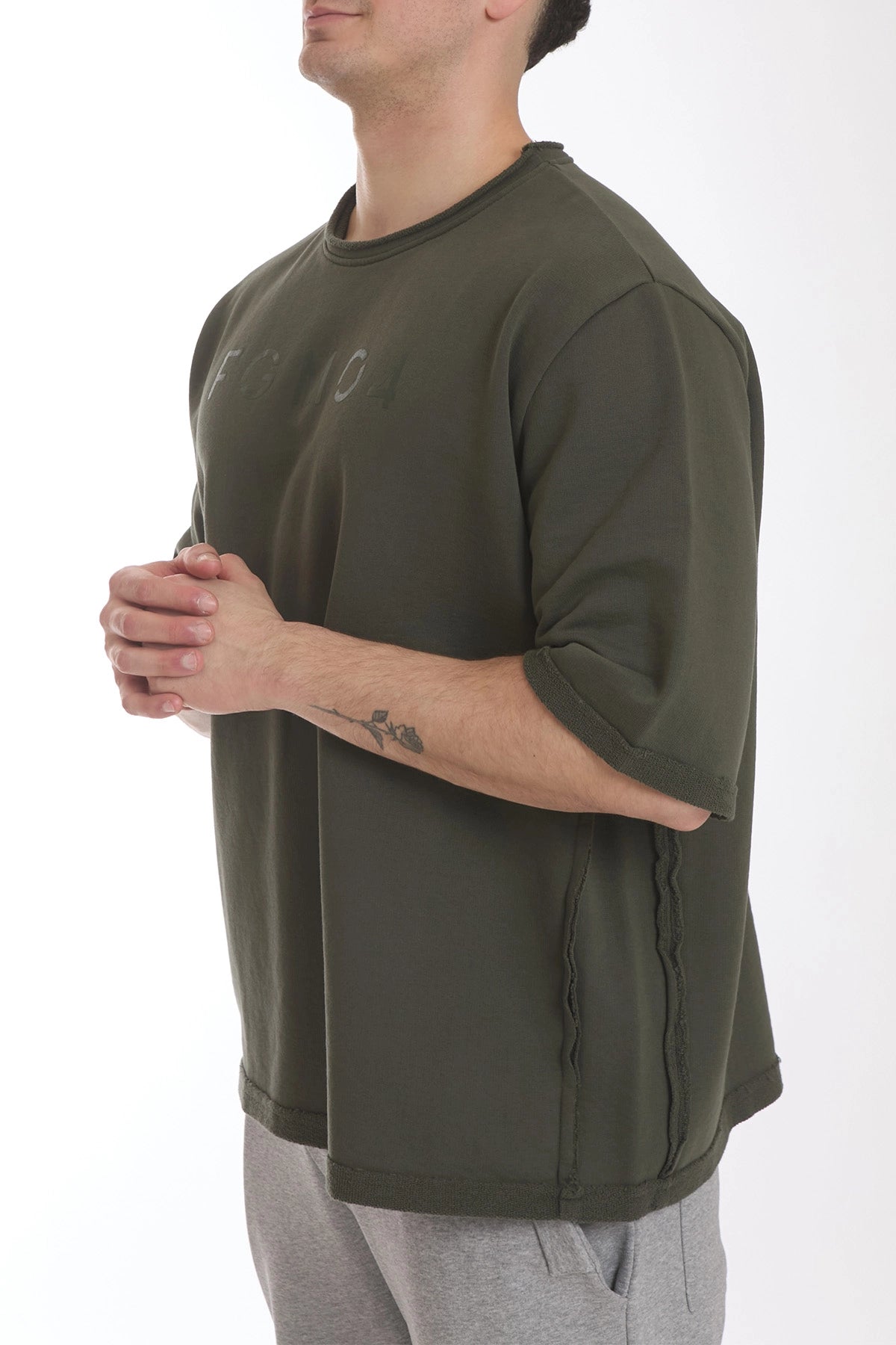 Felpa Over Manica Corta Uomo Verde Militare - FGM04 - Linea Ikonic Uomo - fgm04