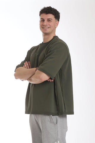 Felpa Over Manica Corta Uomo Verde Militare - FGM04 - Linea Ikonic Uomo - fgm04